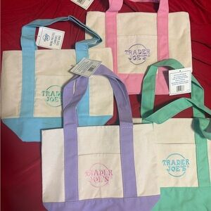 Canvas Tote Bag Set - Pink, Blue, Green, Purple